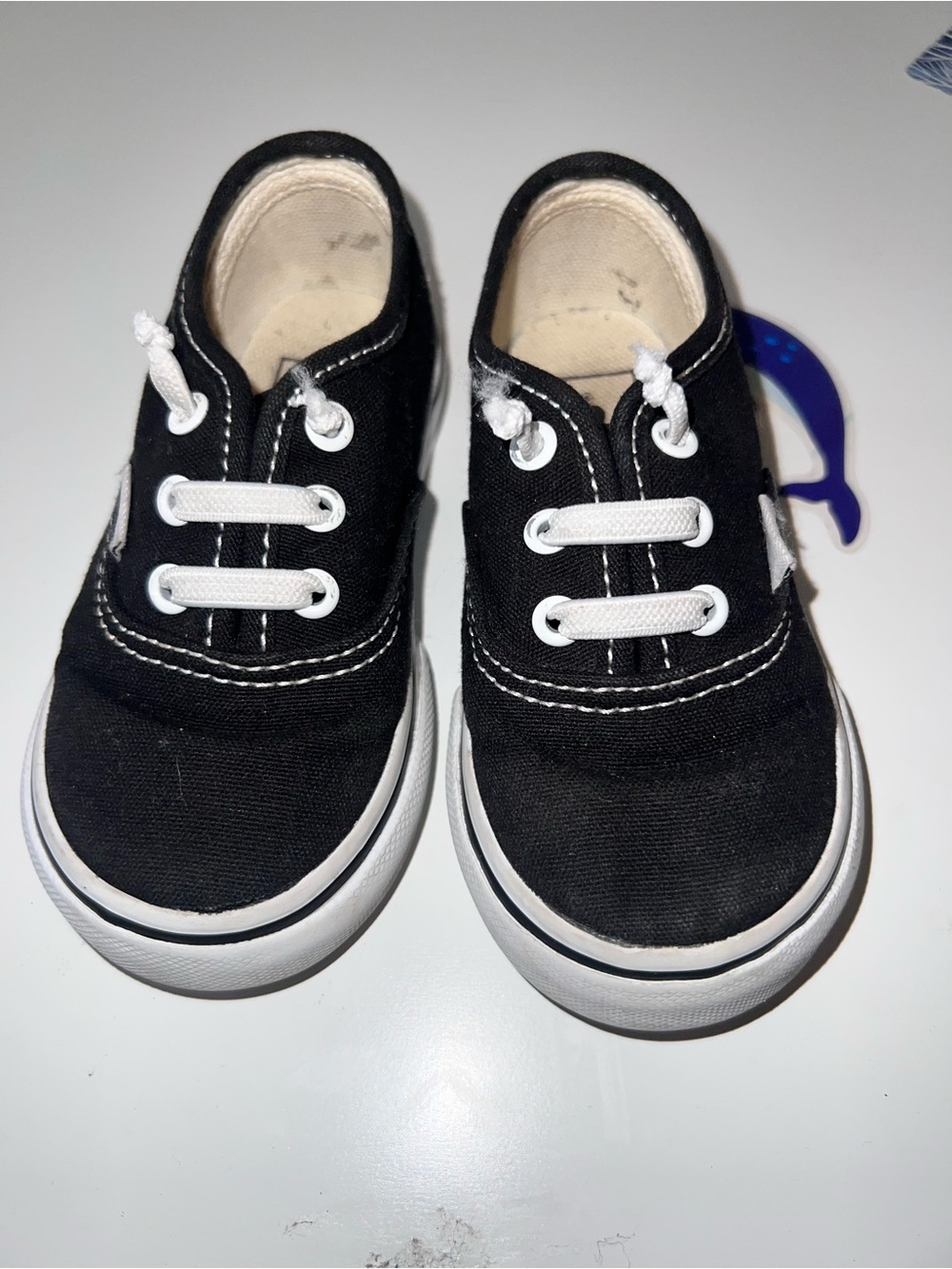 Vans Black Canvas Kids Sneakers with White Trim